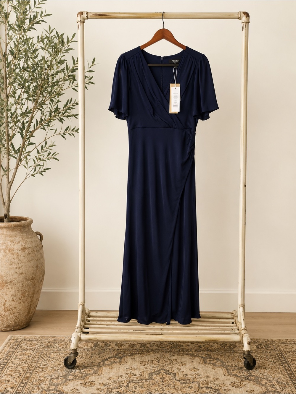 (BRAND NEW) Ever New Navy Maxi Dress with Flutter Sleeves - ELEGANT